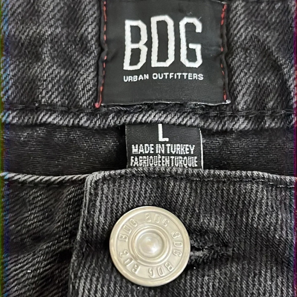 BDG Exposed Button Fly Raw Hem Distressed Black Denim Skirt - Size Large - Picture 4 of 5